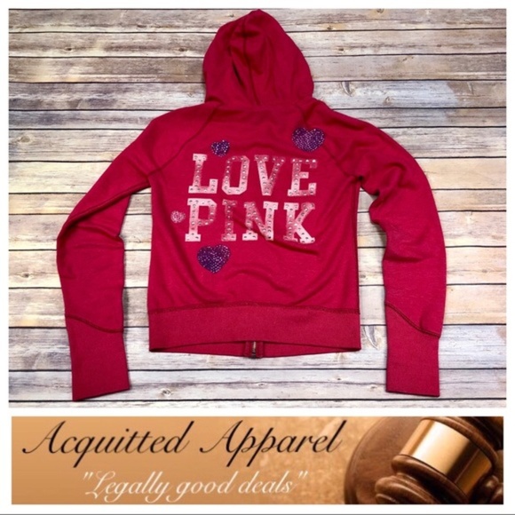 BLING Pink Victoria Secret Hot Pink Hoodie Love